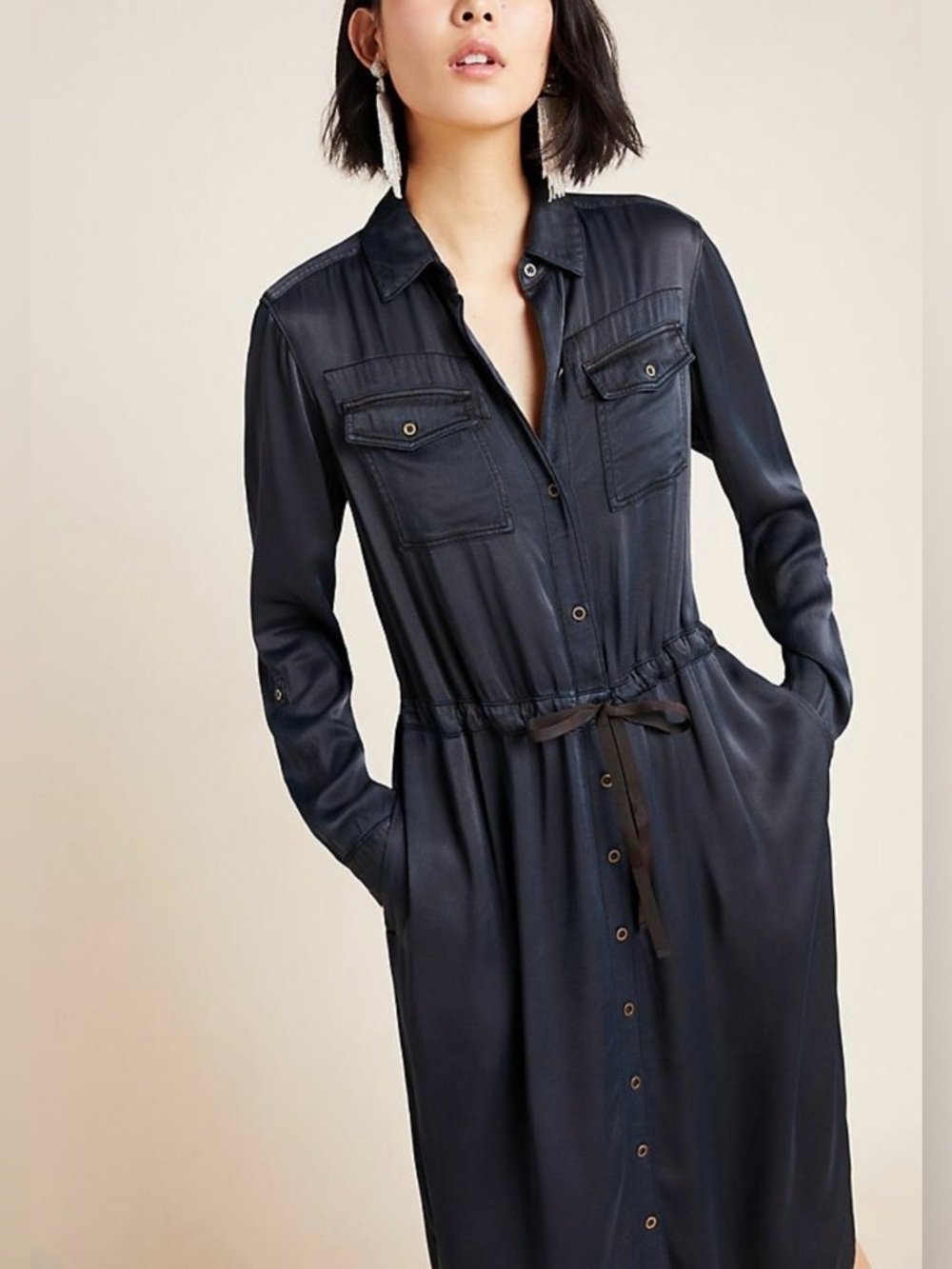 Anthropologie Faiza Utility Shirtdress in Black  Size 4